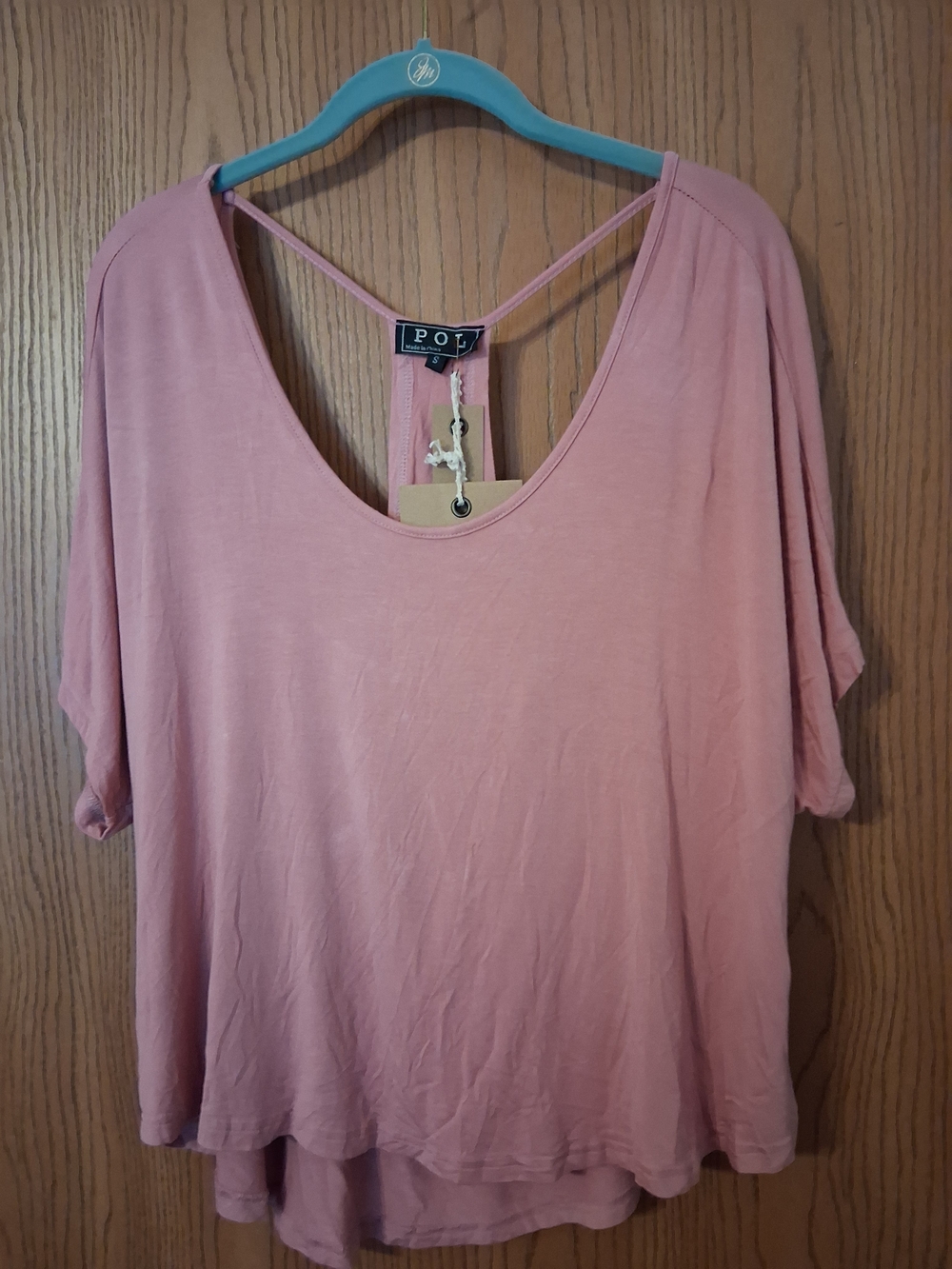 POL Dusty Rose Scoop Neck Razor Back Insert  Short Sleeve Top Nwt Sz S